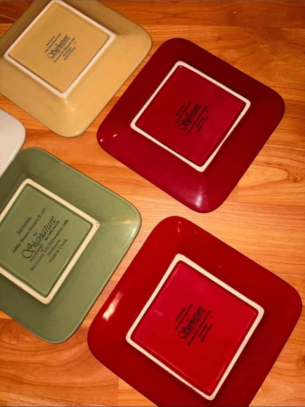 Square Ceramic Dessert Plate Set in Red, Green, Yellow & Cream - Home Dining